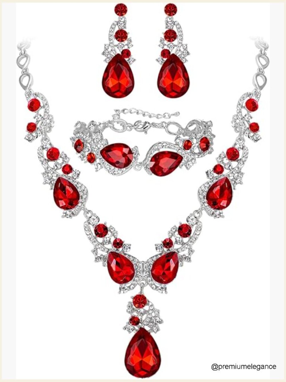 Wedding Bridal Jewelry Set Necklace Earrings Bracelet Crystal Statement